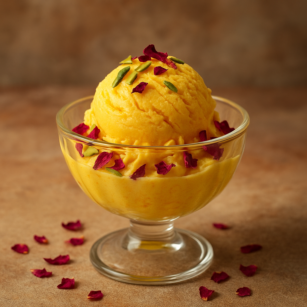 Bastani Sonnati: Persian Saffron Ice Cream with Rosewater & Pistachio